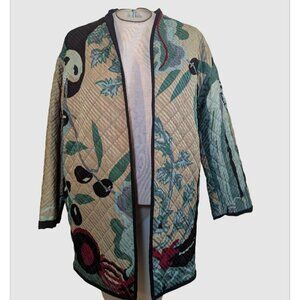 1980s Michaele Vollbracht Vegetable Print Jacket, Quilted Silk, Reversible with